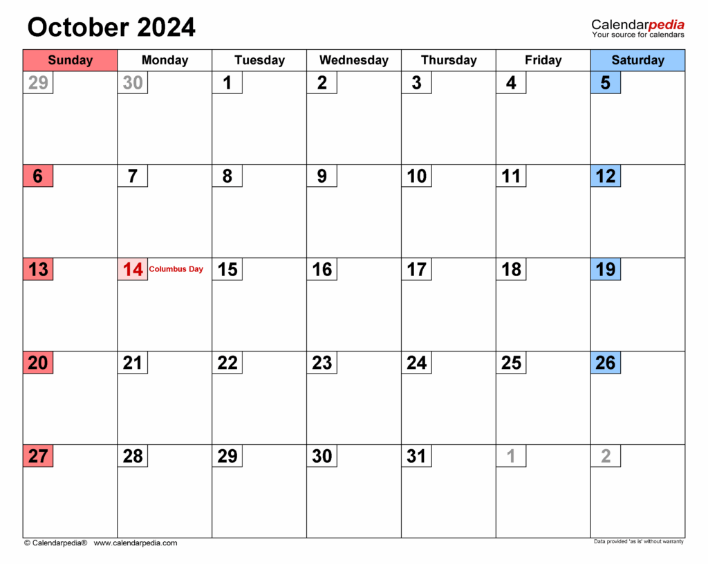 October Calendar 2024 Template Excel Shana Danyette