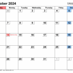 October Calendar 2024 Template Excel Shana Danyette
