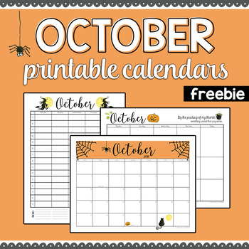 October Fill In Calendar Teaching Resources TPT