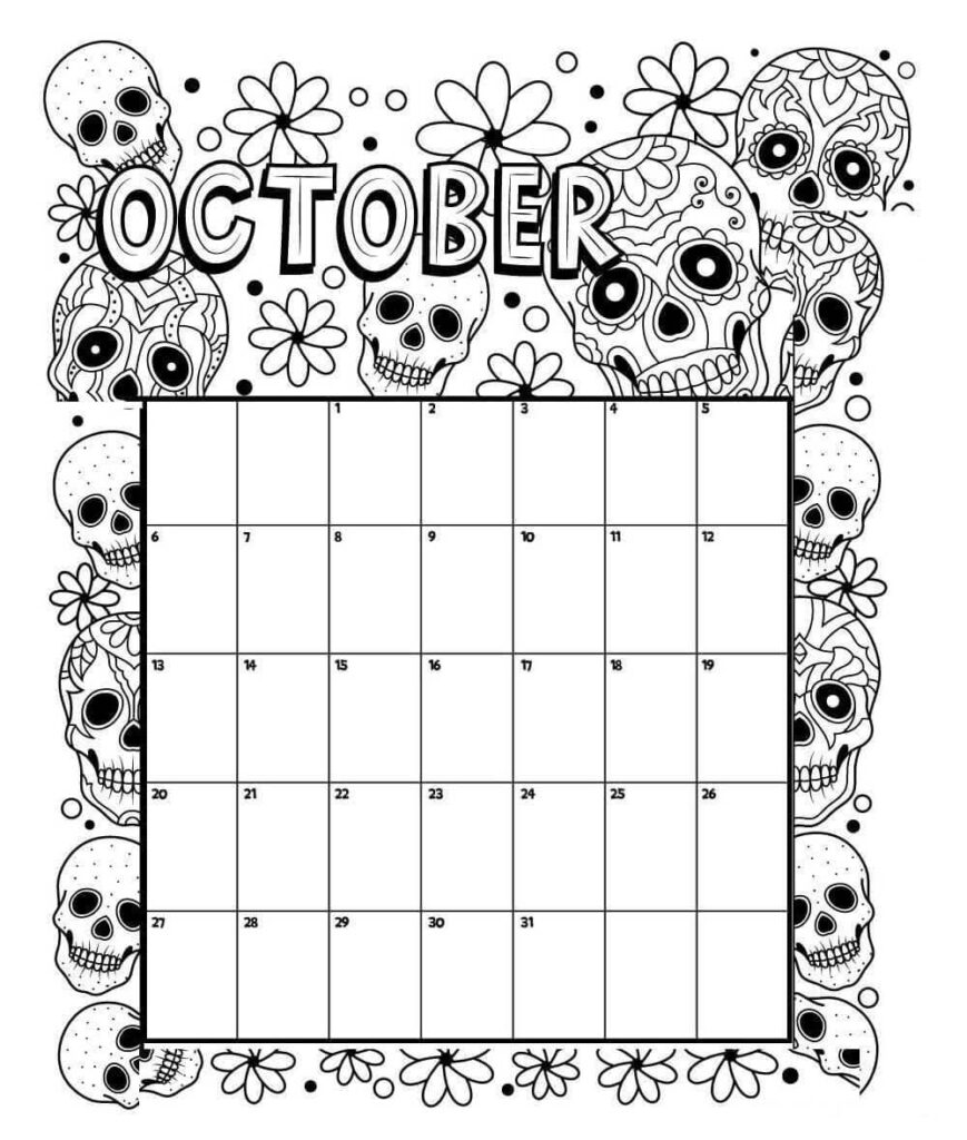 October Halloween Calendar Coloring Page Download Print Or Color 