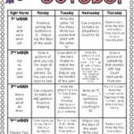 October Homework Calendar A Month Of Homework For Kindergarteners