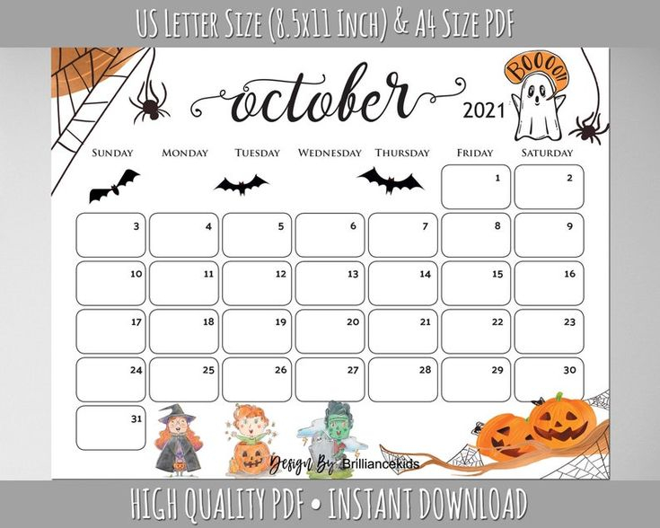 October Month Calendar 2023 Halloween Planner Printable Pumpkin 