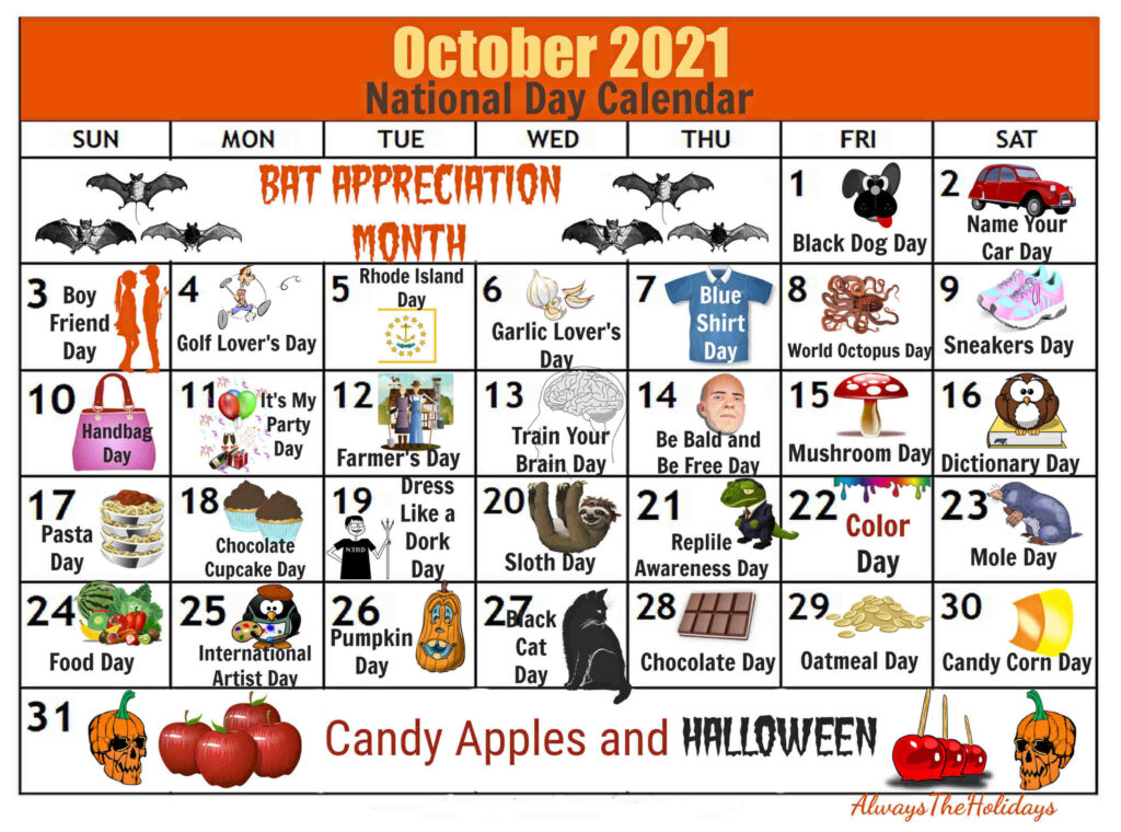 October National Day Calendar 2021 Free Printable Calendars