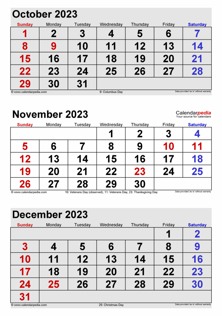 October November And December Calendar Printable And Enjoyable Learning