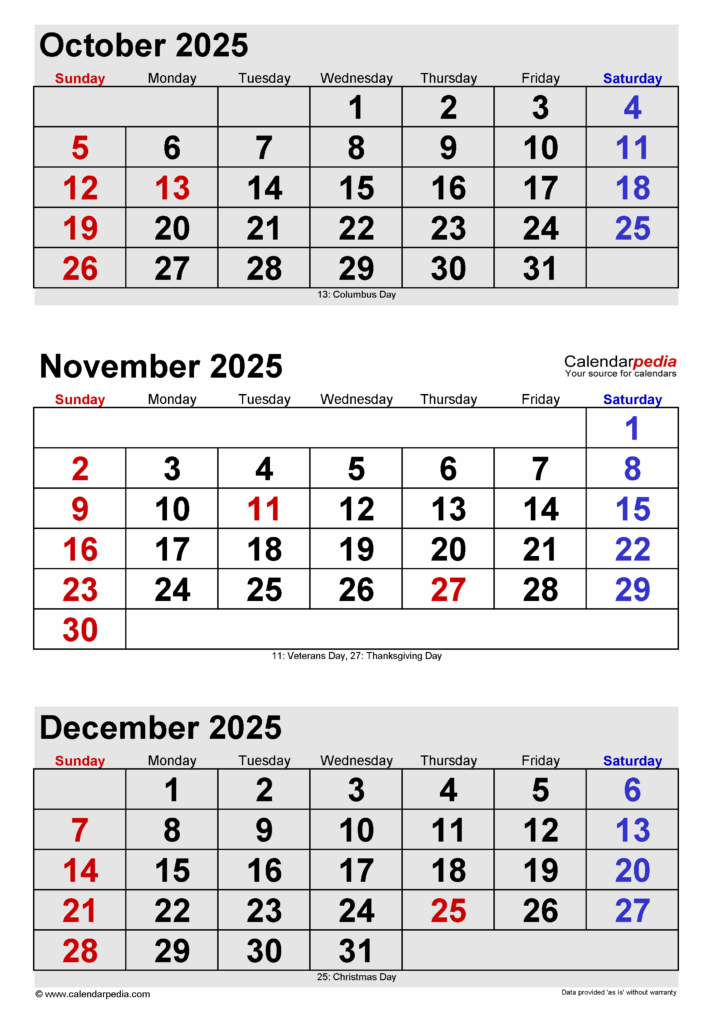 October November December 2025 Calendar A Comprehensive Guide D 