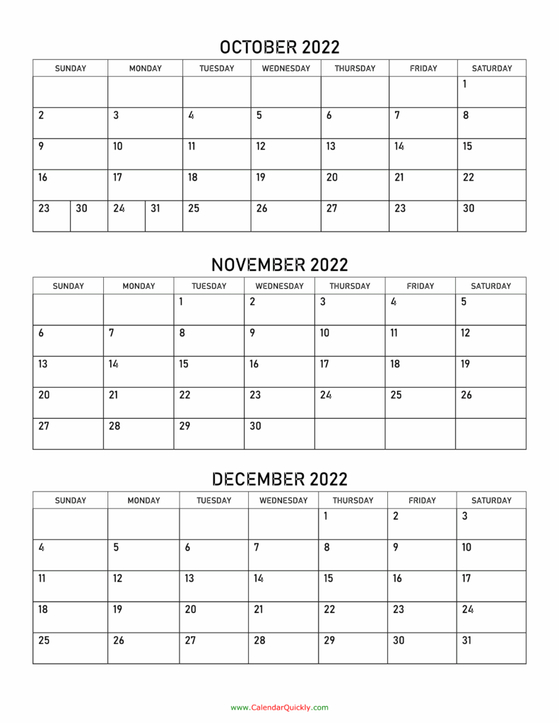 October To December 2022 Calendar Calendar Quickly