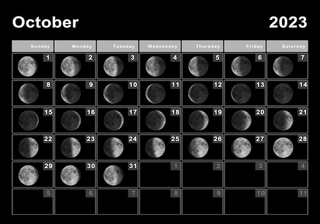 Premium Photo October 2023 Lunar Calendar Moon Cycles Moon Phases