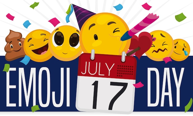 Premium Vector Emoji Party At July With Emoticons And Calendar 