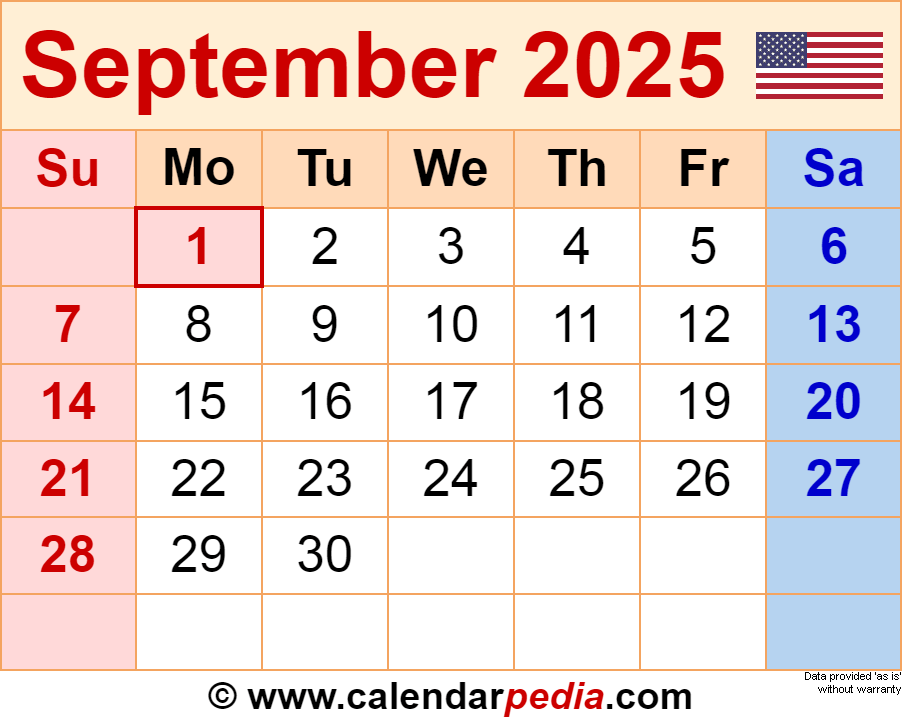 Print 2025 September Calendar With Holidays 2025 Archer Watriama