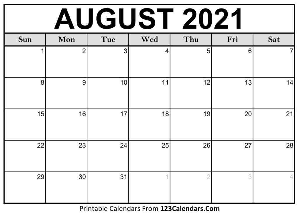 Printable August 2021 Calendar Templates 123Calendars