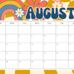 Printable August 2023 Calendar Retro Aesthetic Back to school 70s