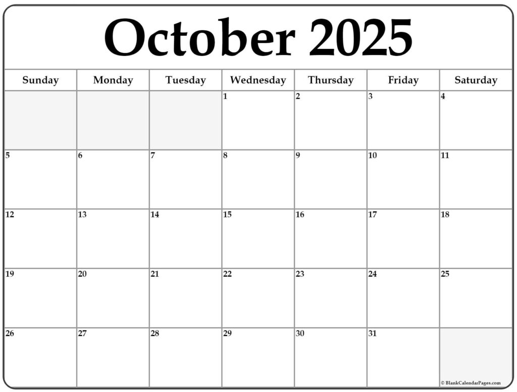 Printable Blank October Calendar
