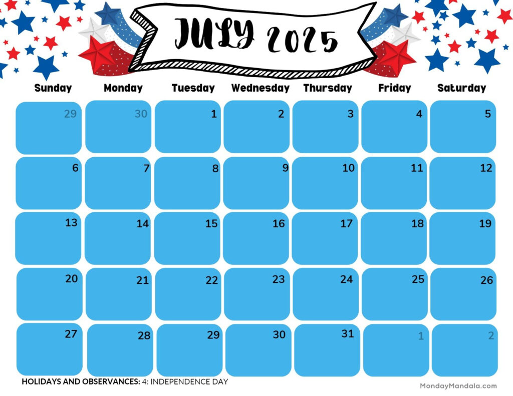 Printable Calendar 2025 July Free Printables Ruth Mackay