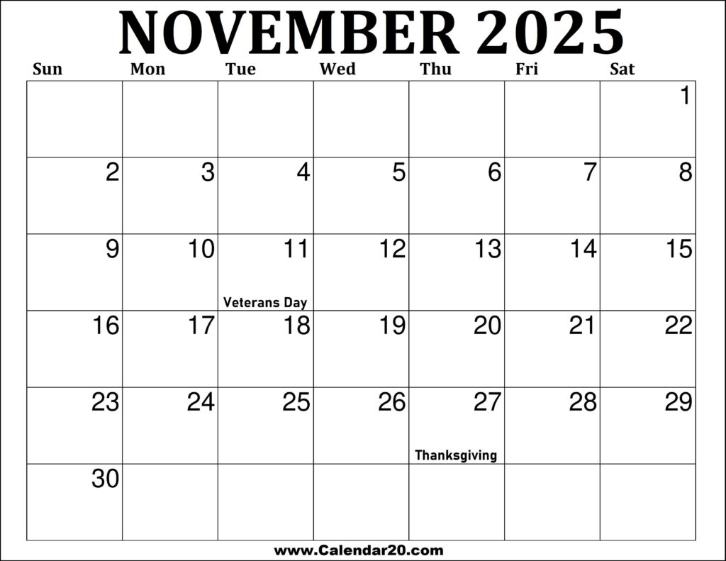 Printable Calendar 2025 November Calendar Gallery