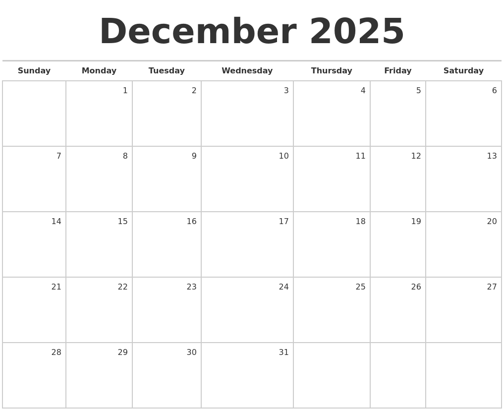 Printable Calendar December 2025 Landscape Free Printable Nicholas L 