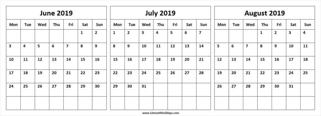 Printable Calendar For June July And August 2025 Molly J Tivey