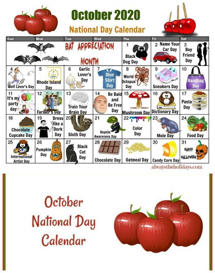 Printable Calendar Of National Days In October National Holiday 