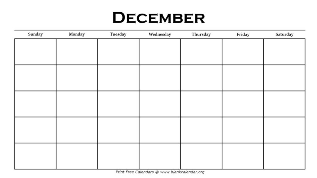Printable December Calendars Blank Calendar