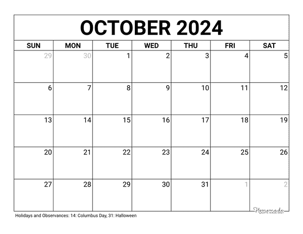 Printable Free Calendar For October 2024 Dacie Dorothy