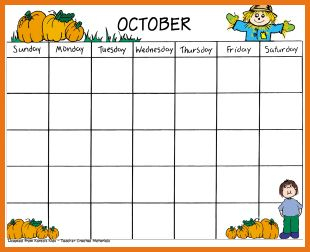 Printable October Kids Calendar