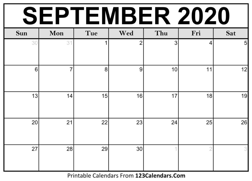 Printable September 2020 Calendar Templates 123Calendars