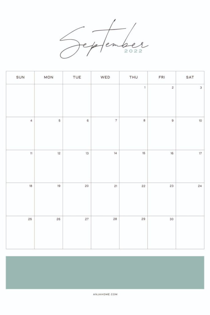Sage Green Cute September 2022 Free Calendar Printable For Bullet 
