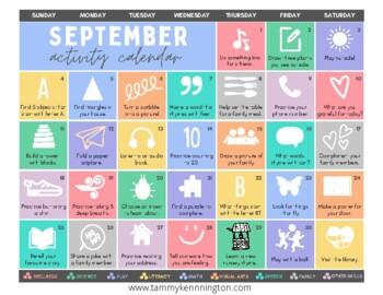 Sample September Activity Calendar PreK Kindergarten