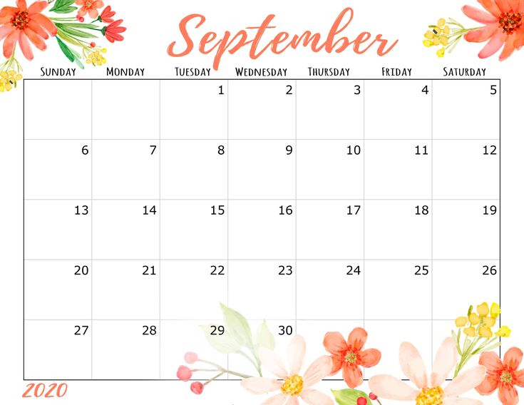 September 2020 Calendar Cute September Calendar Calendar Template 