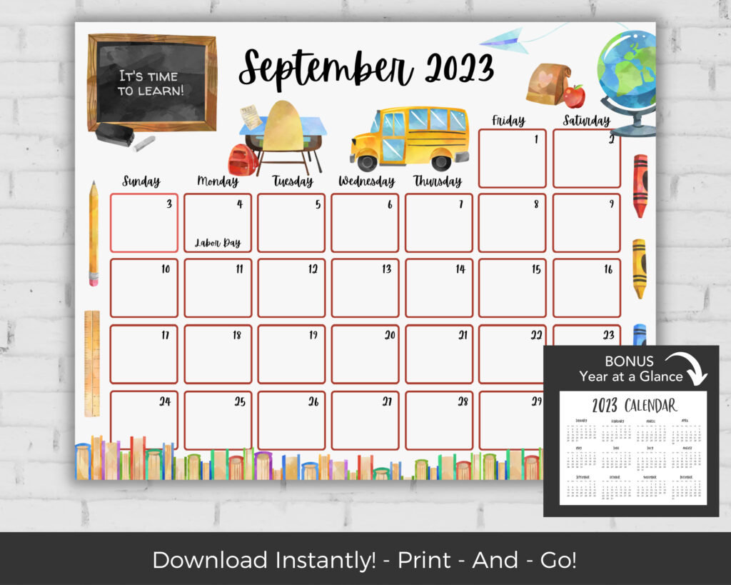 September 2023 Calendar Kids Calendar Printable Calendar Etsy Australia