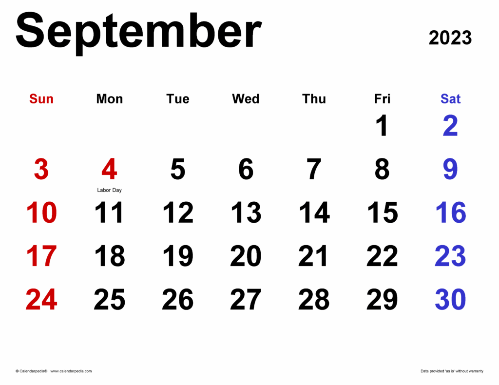 September 2023 Calendar Templates For PDF Excel And Word