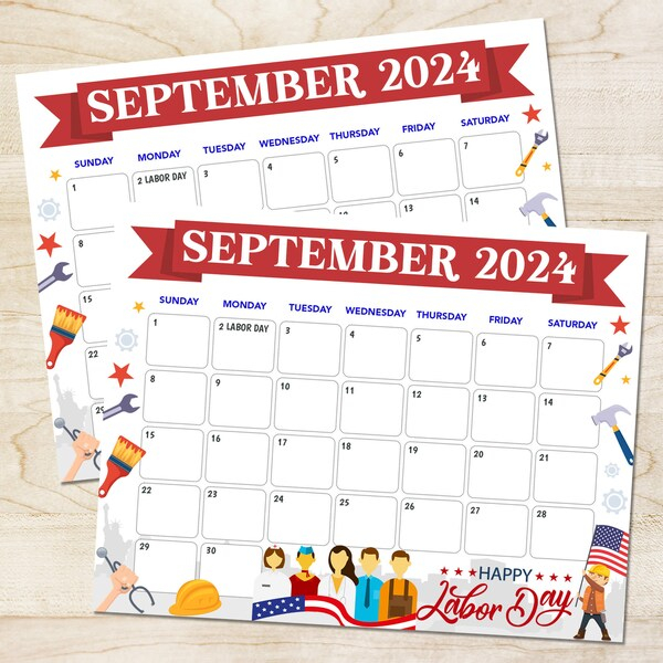 September 2024 Calendar Labor Day Etsy
