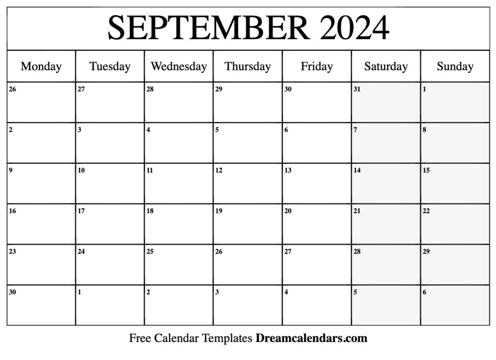 September 2024 Calendar Template Free Download Berty Chandra