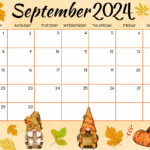 September 2024 Calendar With Pumpkins In Multicolored Cartoon Style
