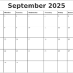 September 2025 Printable Monthly Calendar