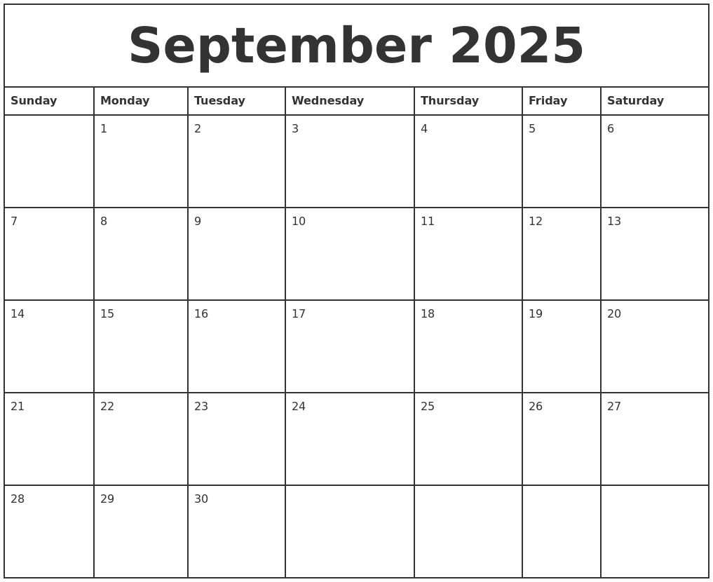 September 2025 Printable Monthly Calendar