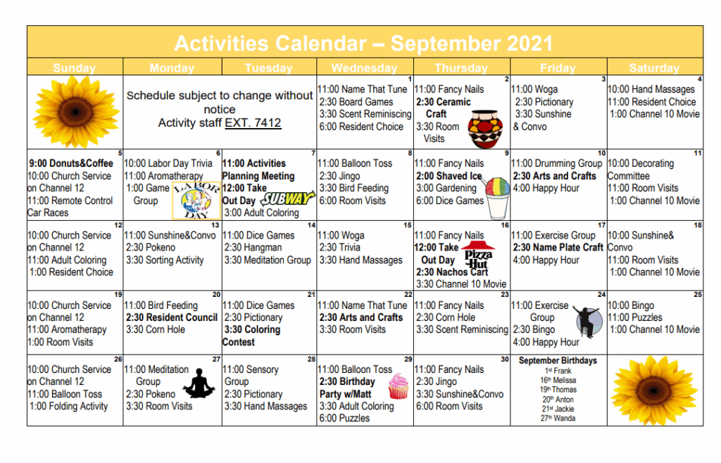 September Activities Calendar 