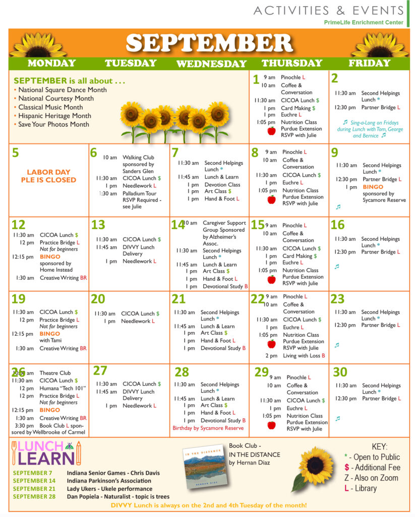 September Activities Calendar Irma Johnette
