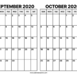 September And October 2020 Calendar Calendar Options