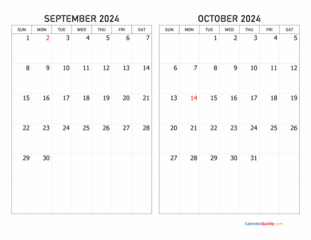 September And October 2024 Calendar Calendar Quickly