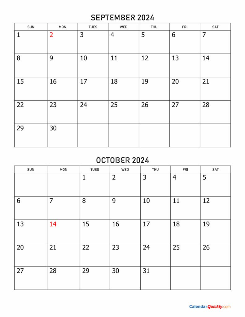September And October 2024 Calendar Calendar Quickly