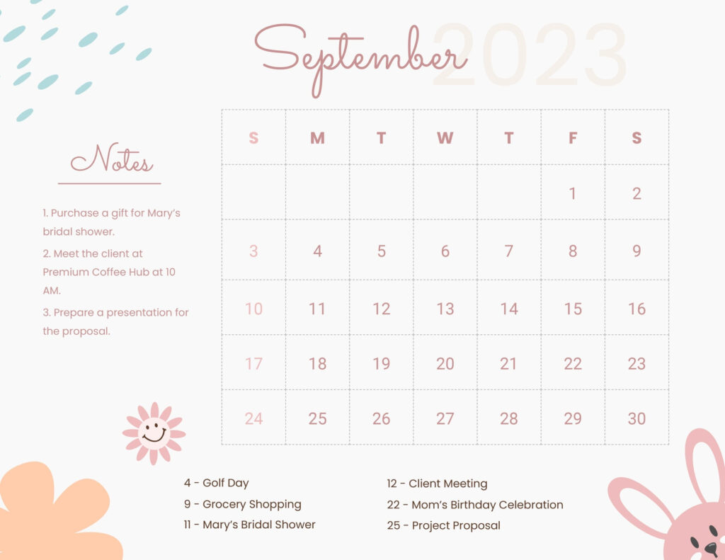 September Cute Calendar 2025 Dante Cruz