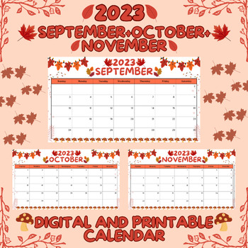 September October November Calendar digital And Printable fall autumn 