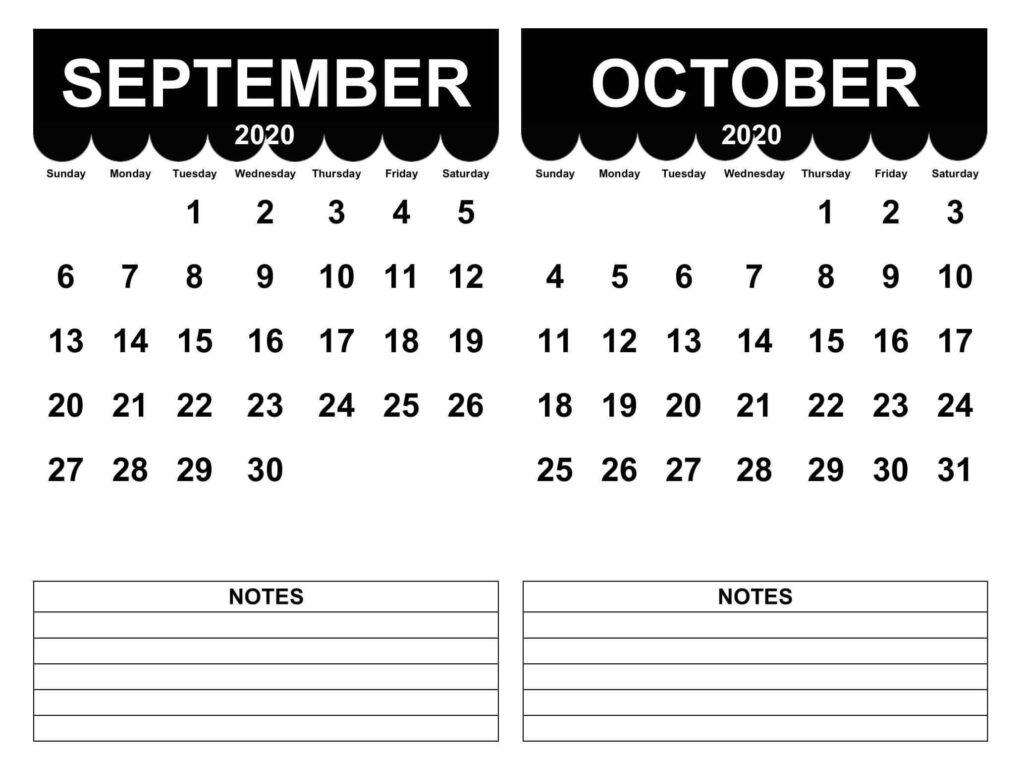 September October Printable Calendar