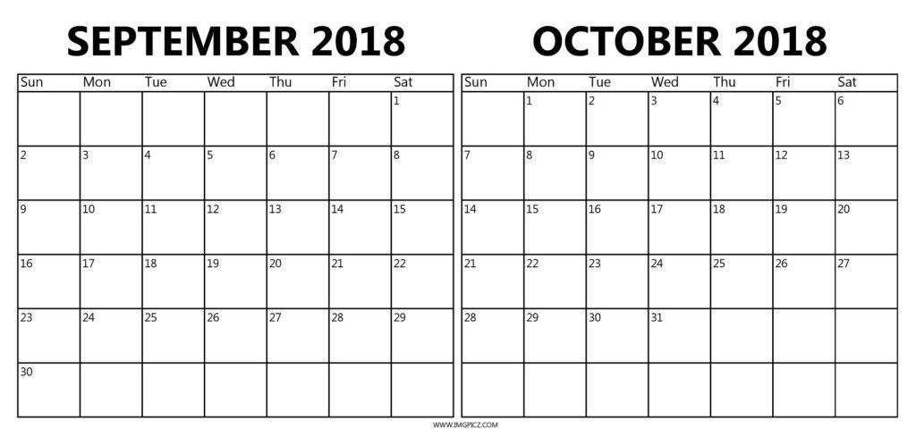 September October Printable Calendar