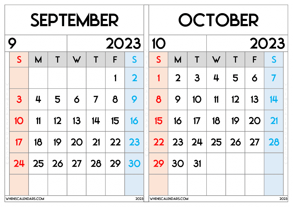 September October Printable Calendar