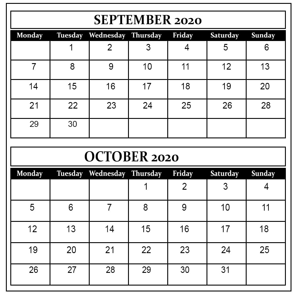 September October Printable Calendar
