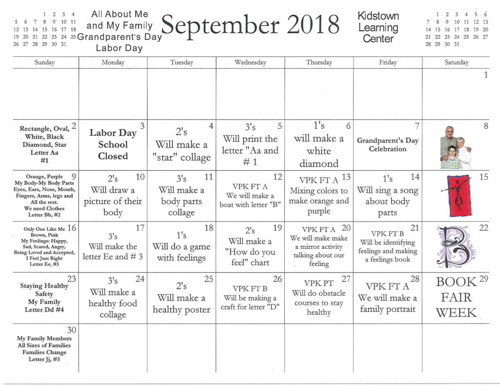 September Preschool Activity Calendar Devan Stafani