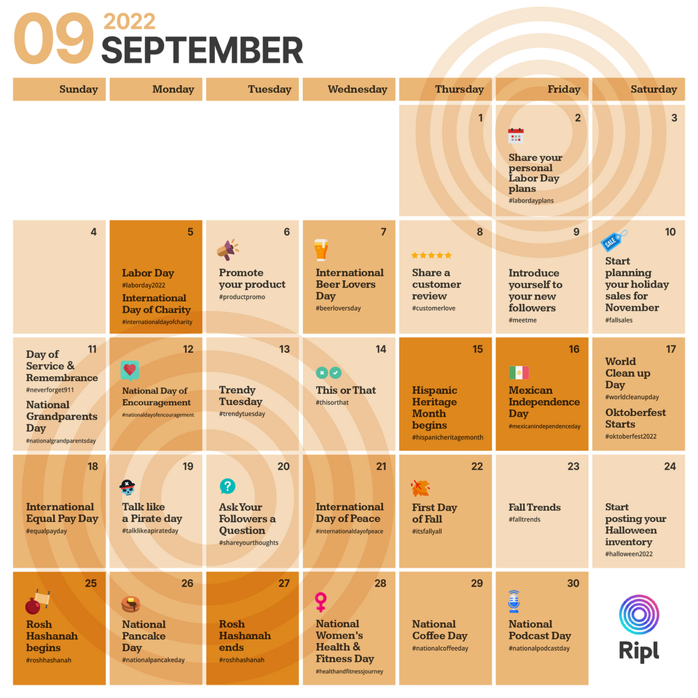 September Social Media Holiday Content Calendar