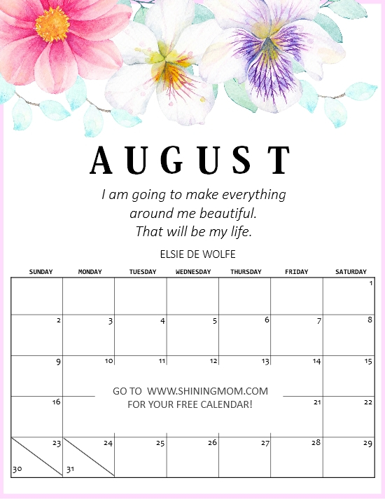 Show A Calendar For The Month Of August Jessica Thomson