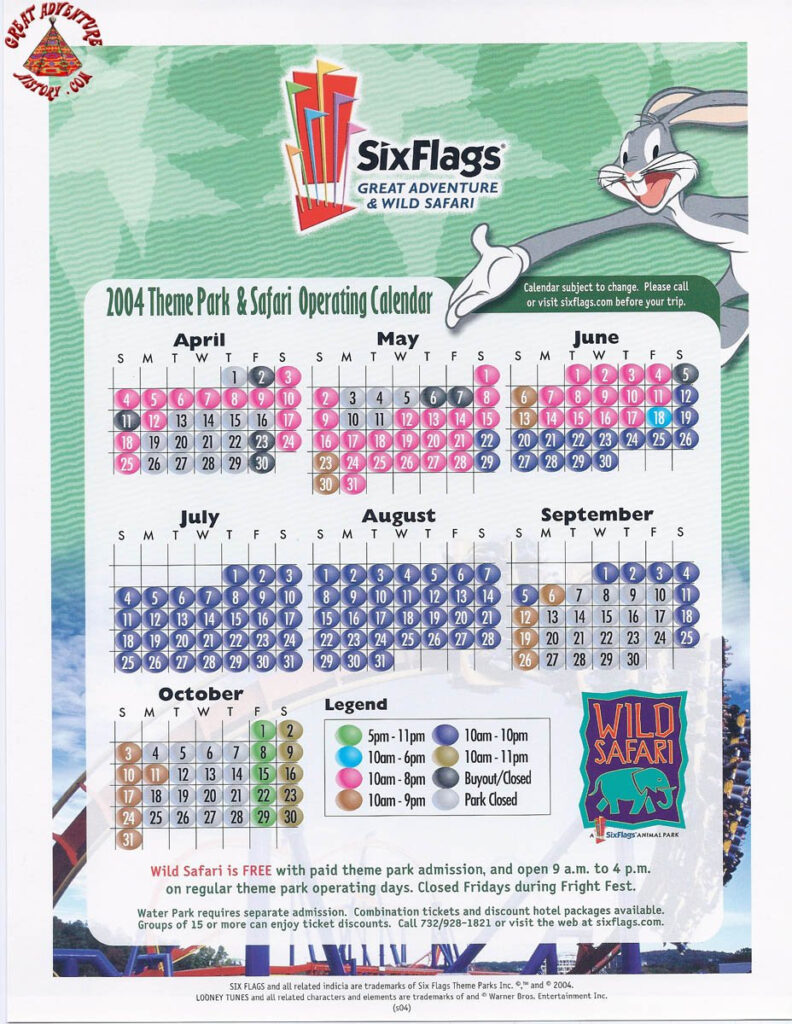 Six Flags Calendar California Shel Lilian